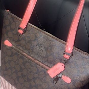 leather brown/pink coach purse